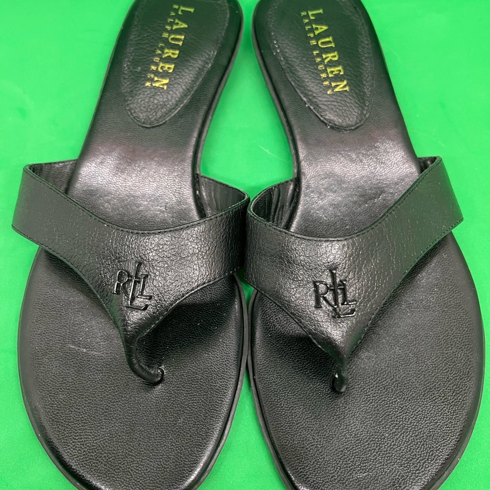Lauren by Ralph Lauren Black Leather Flip Flops Women’s Size 6M